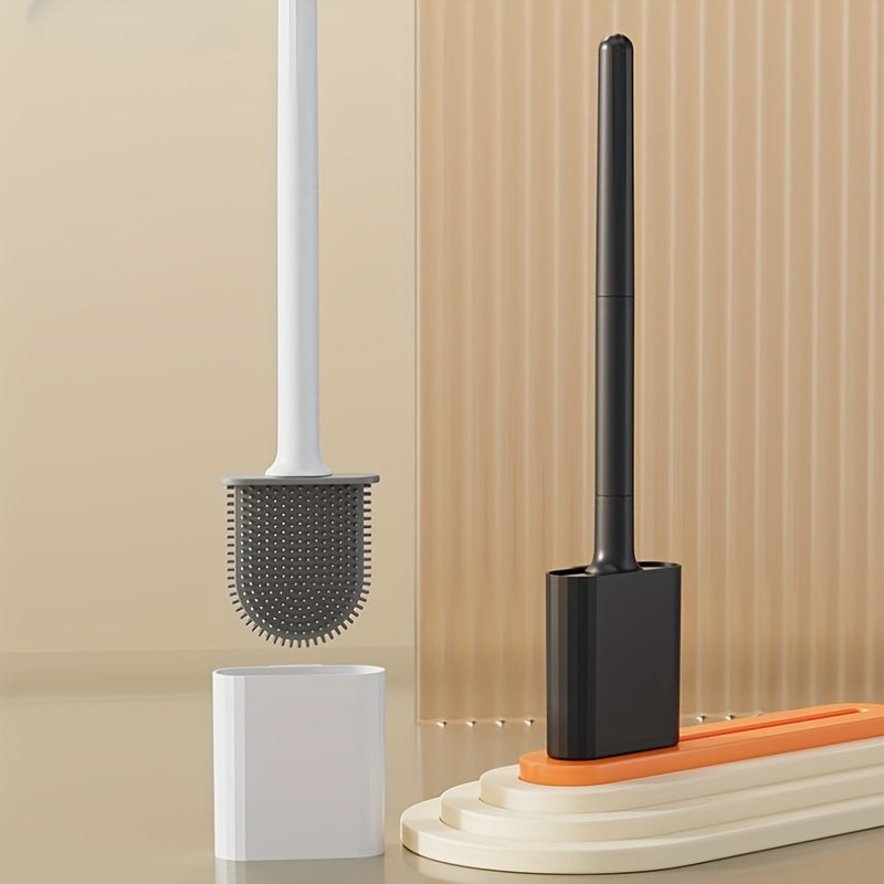 Flexible Silicone Toilet Brush with Holder Wall Mount Bristle-Free Soft Durable
