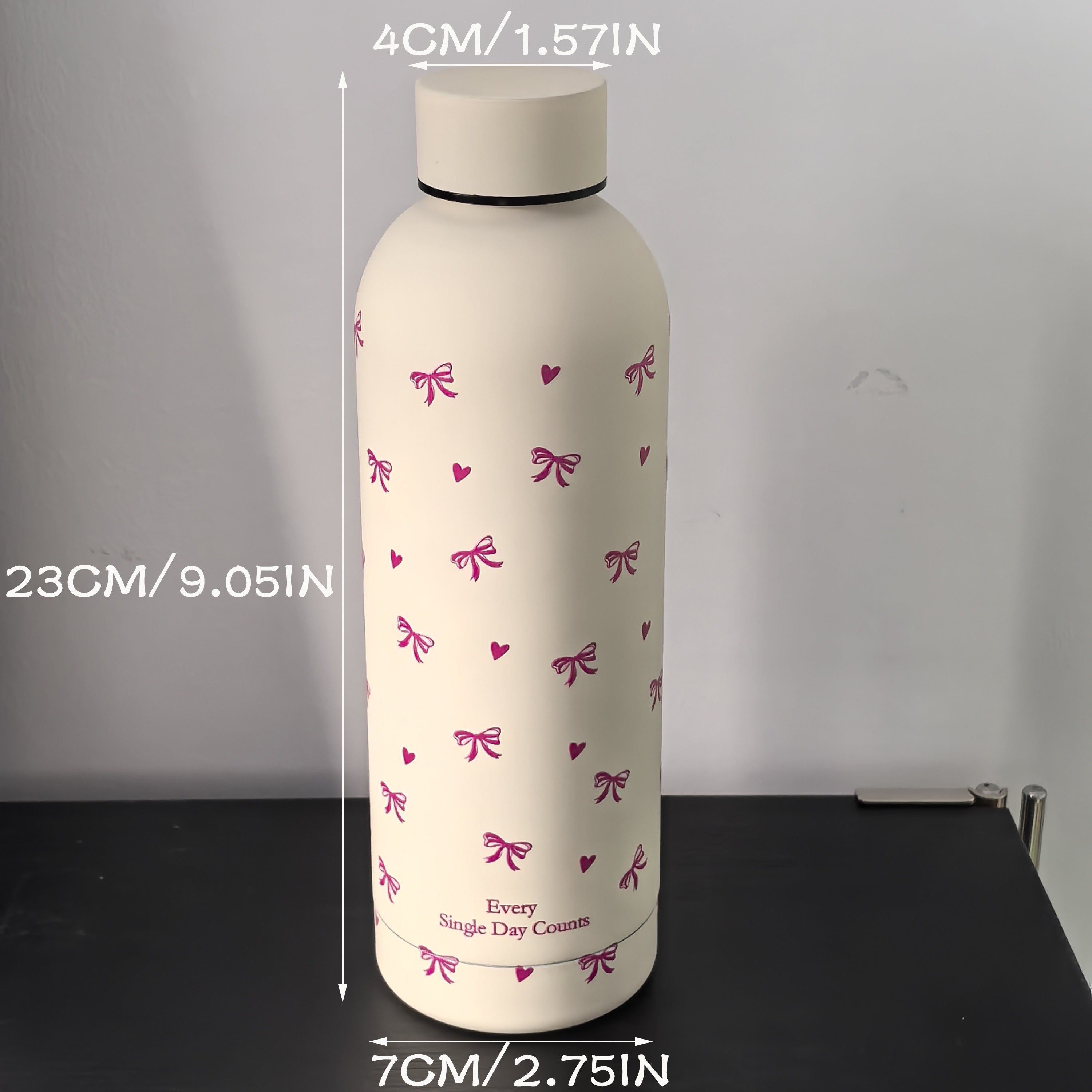 Insulated Stainless Steel Water Bottle with Bowknot and Heart Design for Travel Gym Outdoor Car