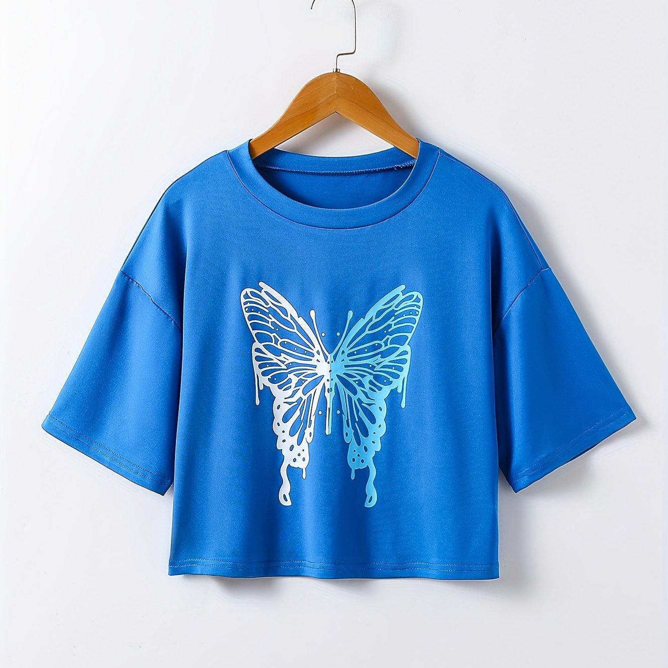 Women's Butterfly Print Lounge Tops Short Sleeve Crew Neck All-Season Knit Fabric