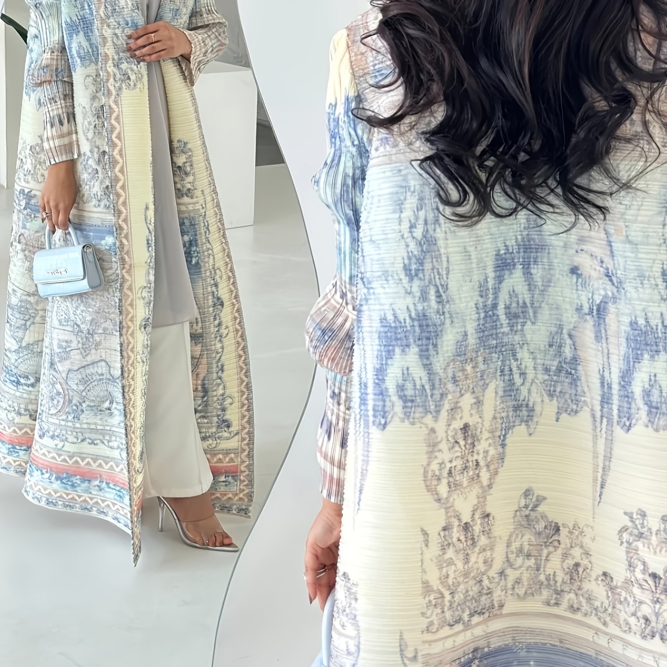 Plus o'lchamli vintage xarita bosma ro'ba kiyimi ochiq kardigan uzun yubka yengil hashamatli elegant kiyim