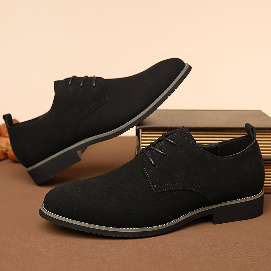 Men's Black Casual Dress Shoes Leather Pointed Toe Lace-Up Rubber Sole