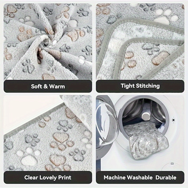 Pet Fleece Blanket Paw Print Pattern Machine Wash Stain Resistant for All Dog Sizes