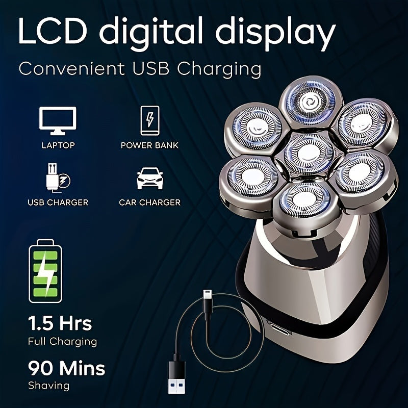 Беспроводной аккумуляторный триммер для головы с роторными лезвиями для влажного и сухого бритья