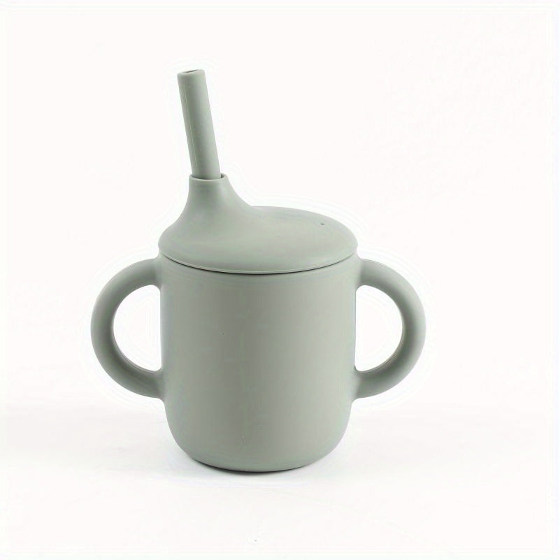 Toddler Silicone Training Cup with Straw Handle Anti-Spill Durable Heat-Resistant