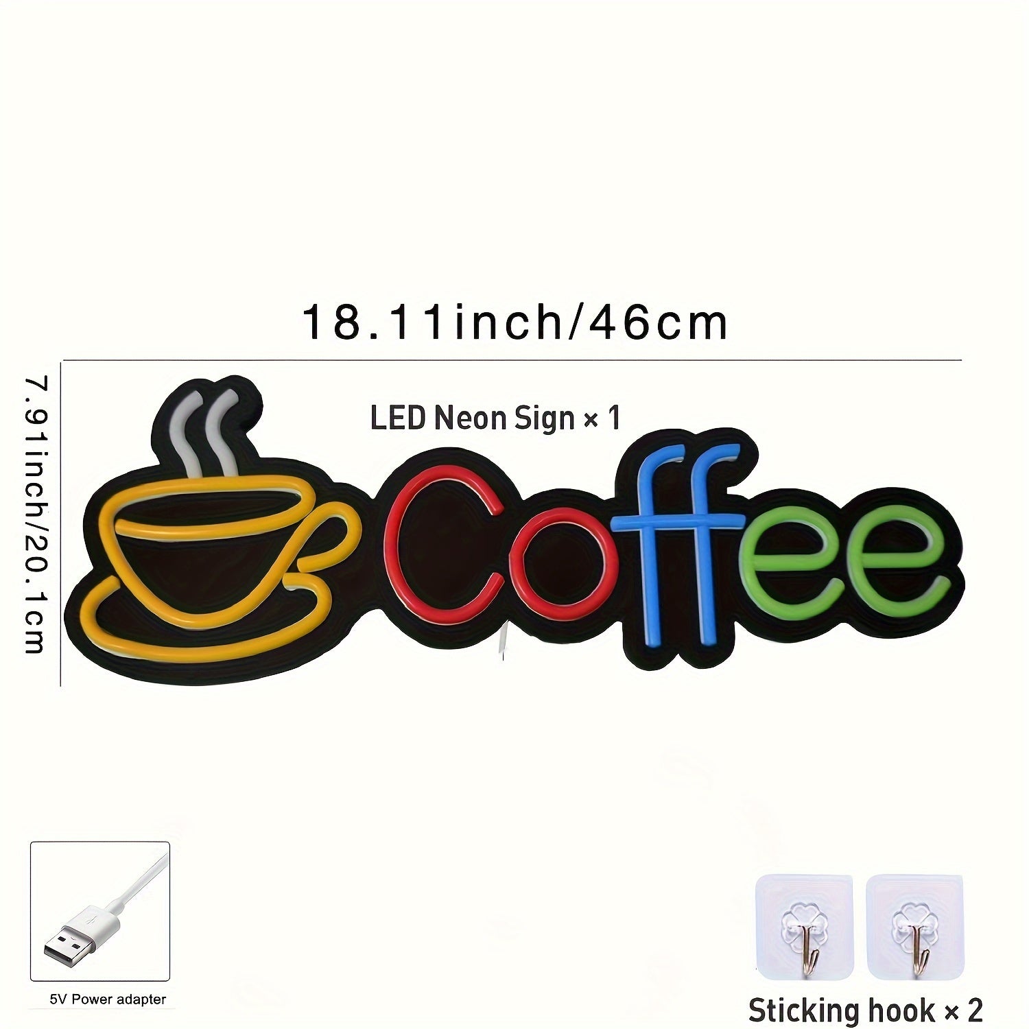 Coffee Neon Sign USB Powered 46x20cm Wall Decor for Cafes Restaurants Bars