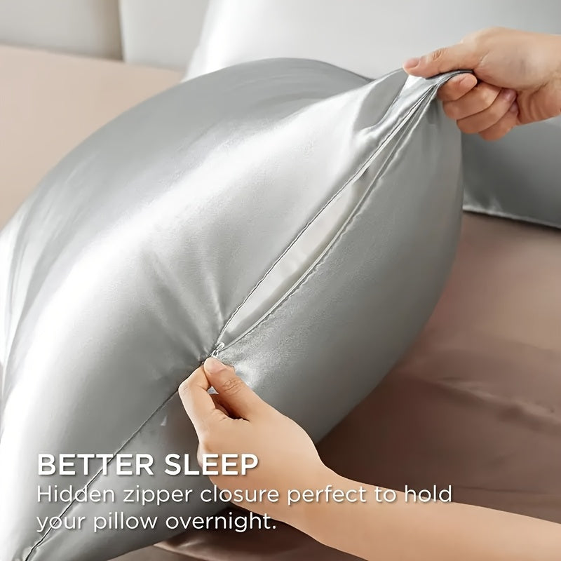 Silky Satin Pillowcase with Zipper Closure Breathable Stain-Resistant Durable