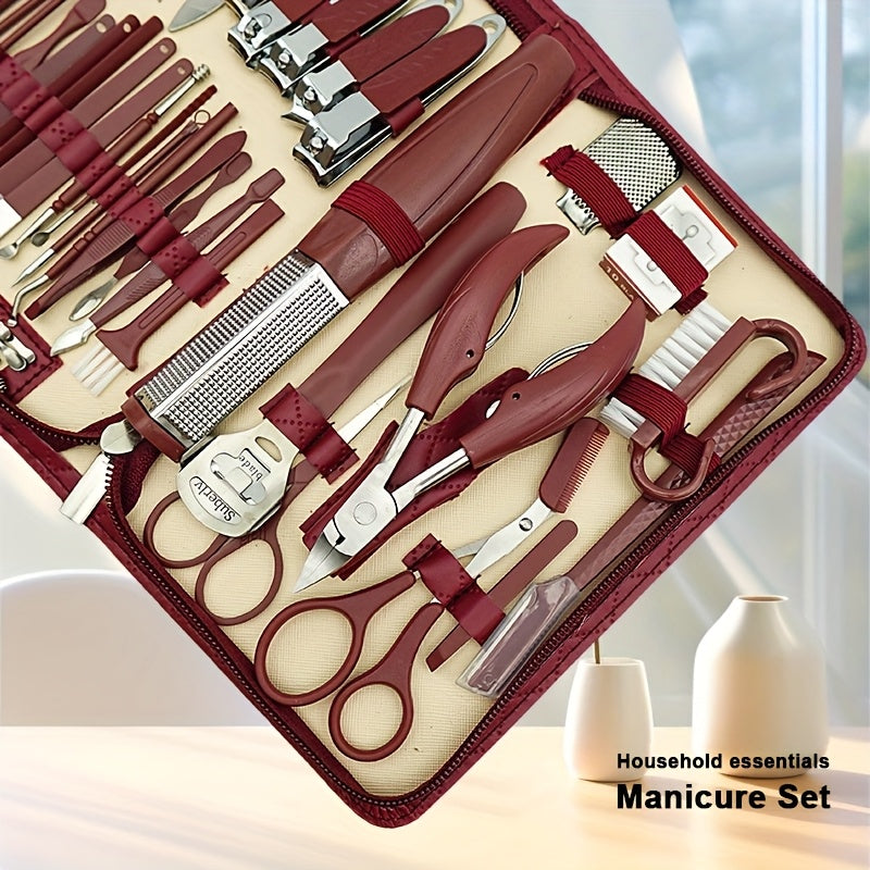 42-Piece Stainless Steel Nail Care Set with Zipper Case and Grooming Tools