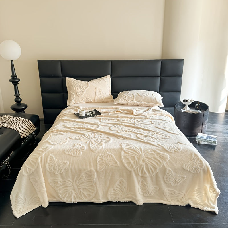 Jacquard Blanket 100% Taffeta Solid Color Butterfly Pattern All Seasons