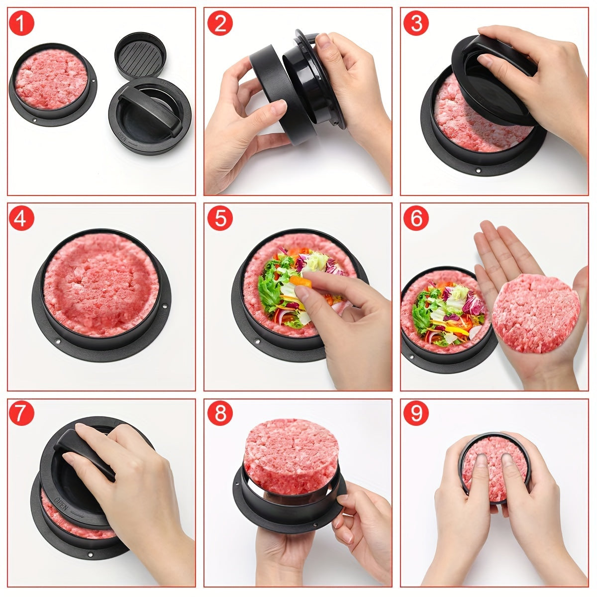 Black Burger Press with Non-Stick Coating and 100 Patty Papers for Uniform Burgers