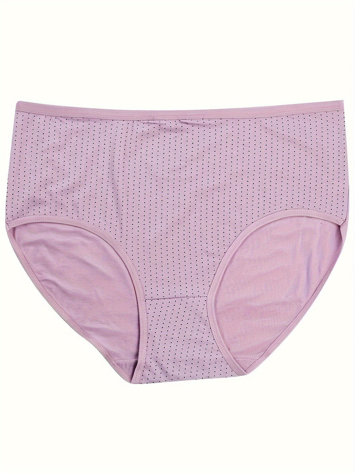 Plus Size Women's Mid-Waist Polka Dot Cotton Briefs Set of 5 Breathable Comfortable