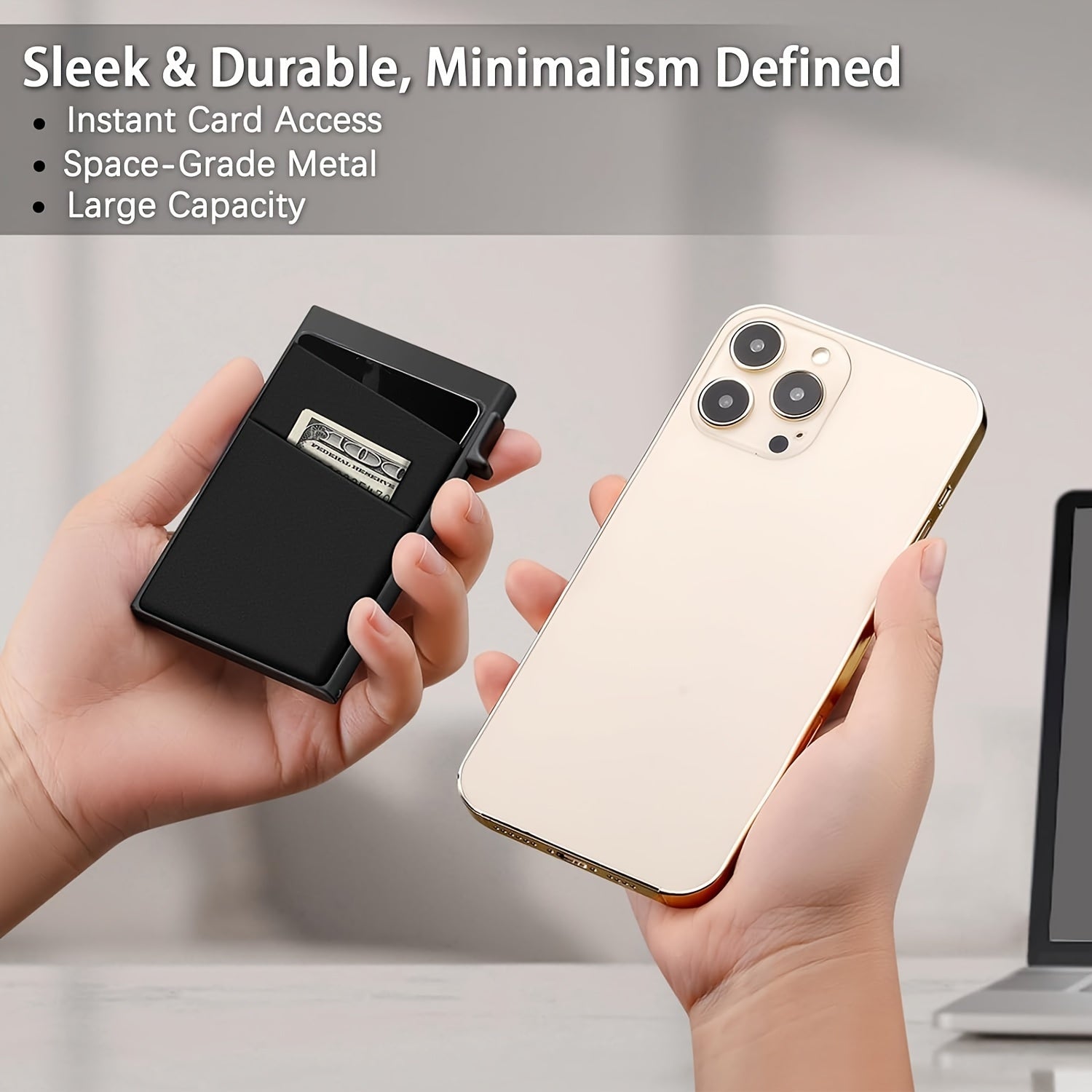 Men's Black Aluminum RFID Wallet with Dual Layer Back and Card Holder