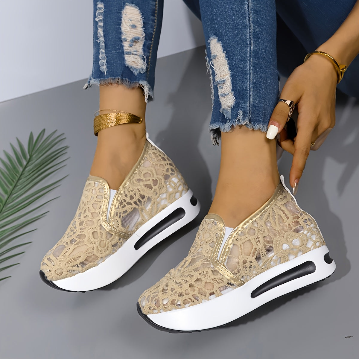 Zapatillas slip-on con bordado floral para mujer, transpirables, de malla, zapatos casuales