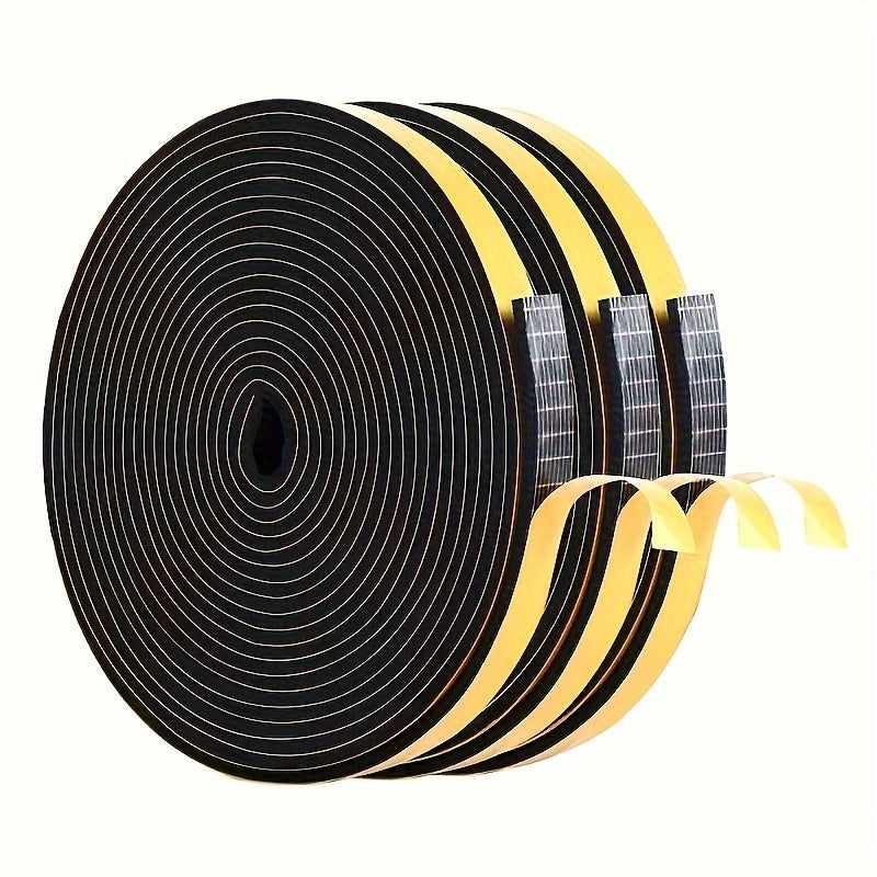 Foam Insulation Tape 3 Rolls Black Weather Stripping Soundproof Windproof Air Conditioning
