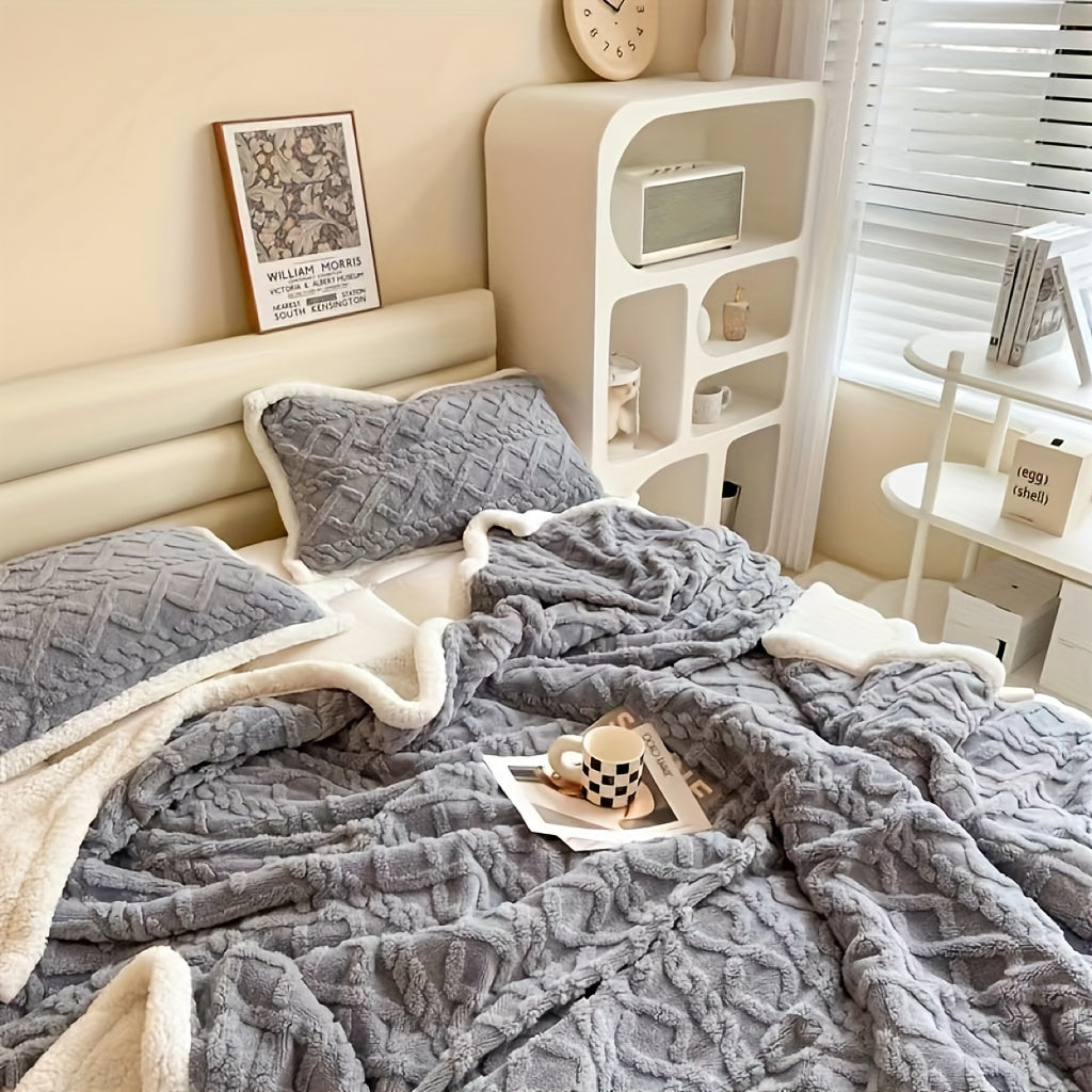 Double-Sided Fleece Taffeta Blanket for Couch Sofa Bed Camping Travel Blue