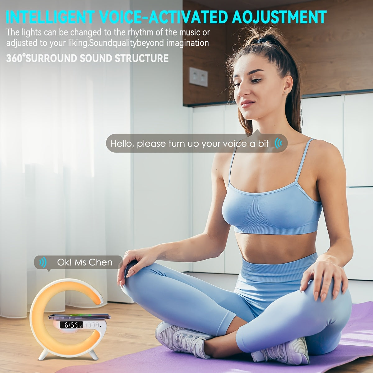 Lámpara de mesa LED inteligente con cargador inalámbrico para teléfono, luz nocturna RGB, reloj despertador, lámpara de mesita de noche