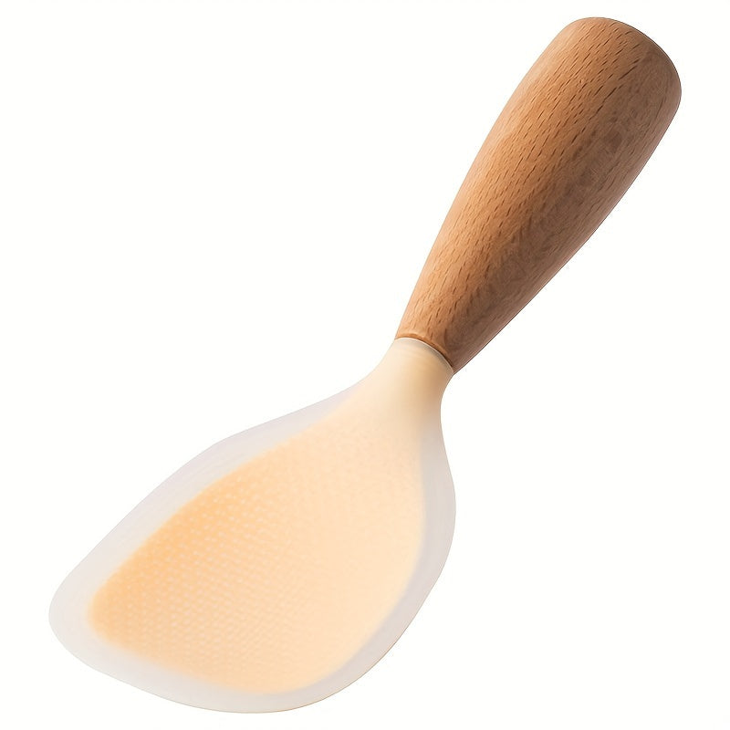 Heat Resistant Silicone Cooking Spoon with Wooden Handle for Non-Slip Kitchen Use