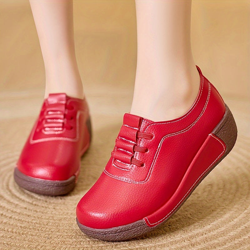 Women's Solid Color Lace-Up Casual Shoes with Soft Sole and Platform