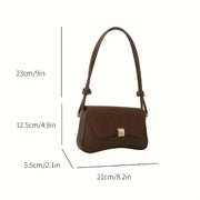 Women and Teenagers Brown PU Shoulder Bag with Flap Closure for Work School Travel