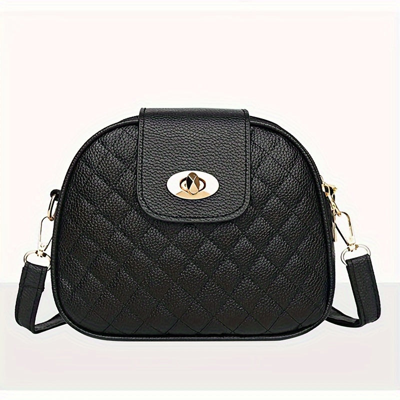 Women's Black Quilted Crossbody Bag with Adjustable Strap and Zipper Closure