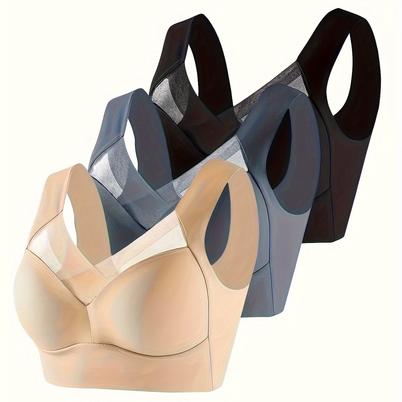 3 qismli qulay va nafas oladigan simsiz to'rli brasslet to'plami, mustahkam qarama-qarshi dizayn bilan.