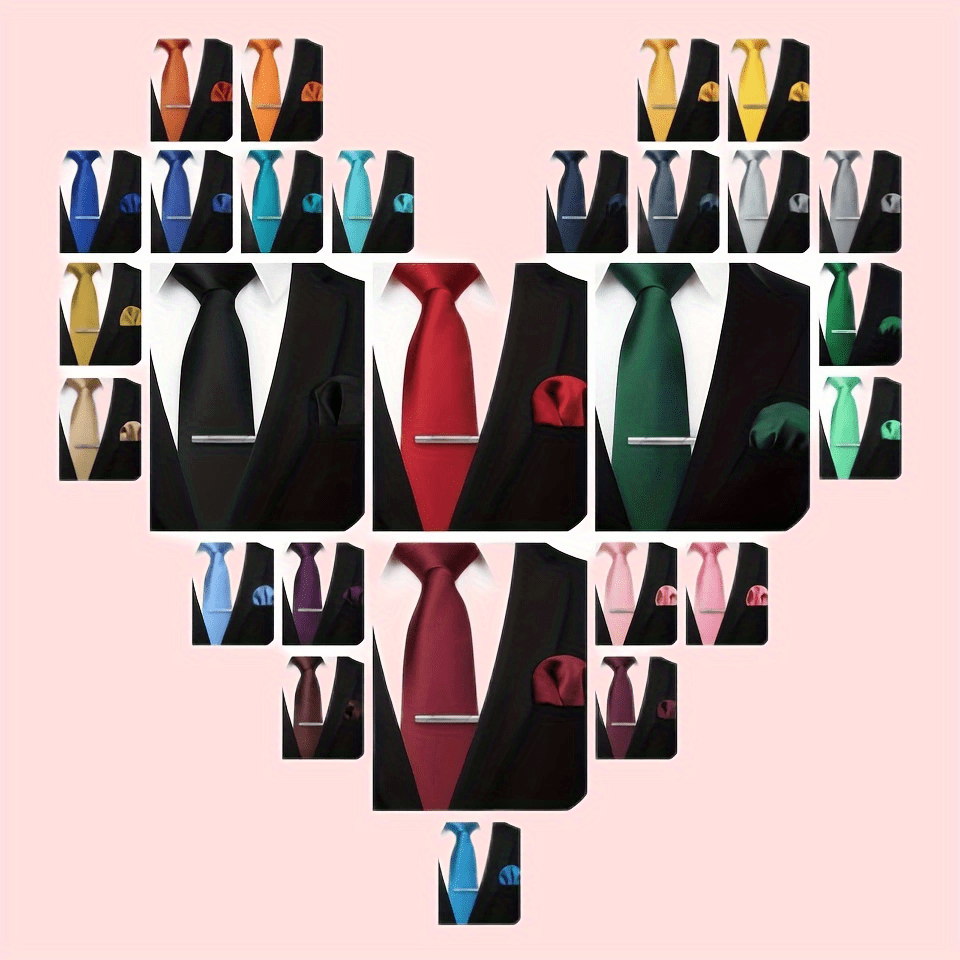 Men's Formal Tie Set with Pocket Square and Tie Clip for Gifts and Daily Wear