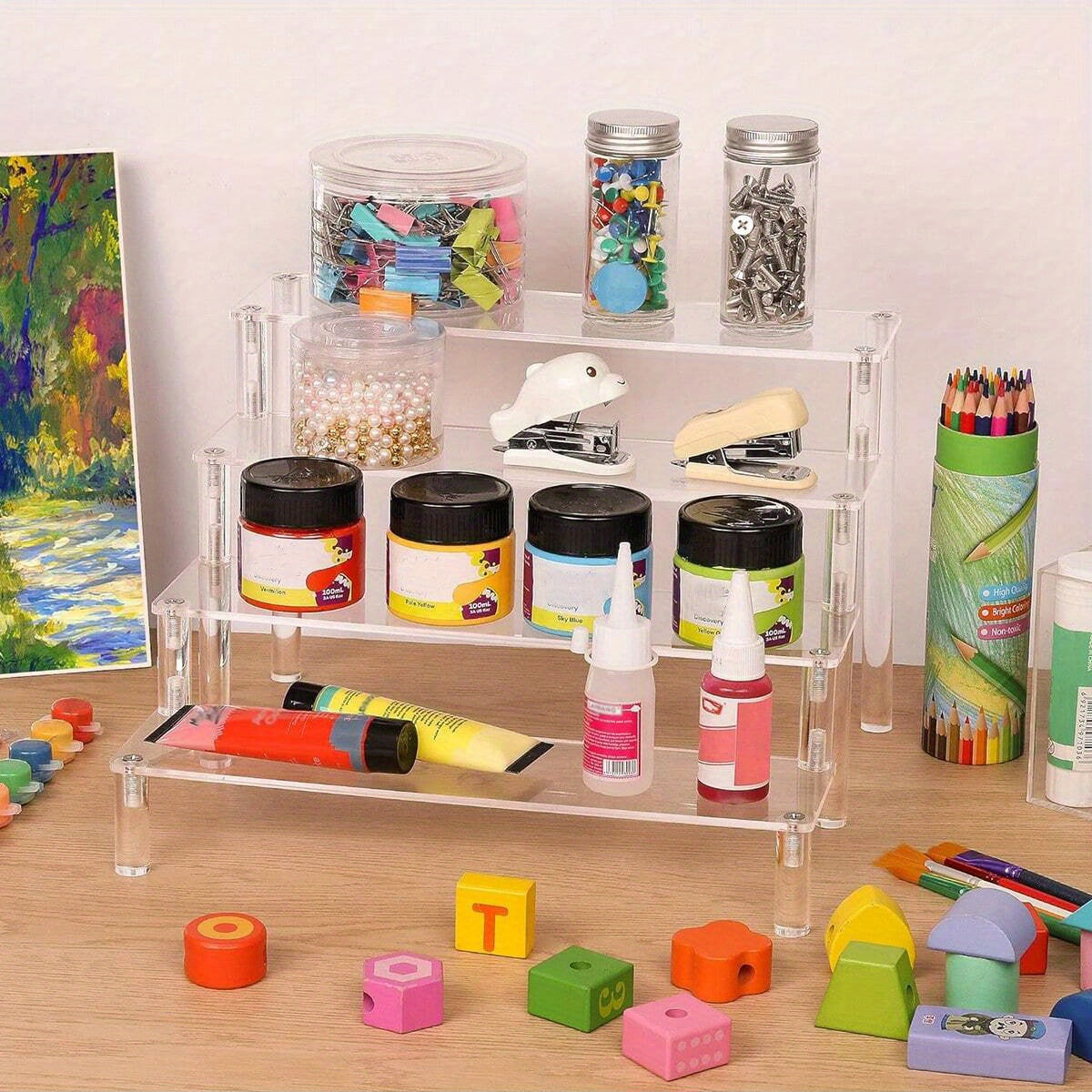 Clear Acrylic 4-Tier Storage Organizer Shelf for Kitchen, Office, and Crafts