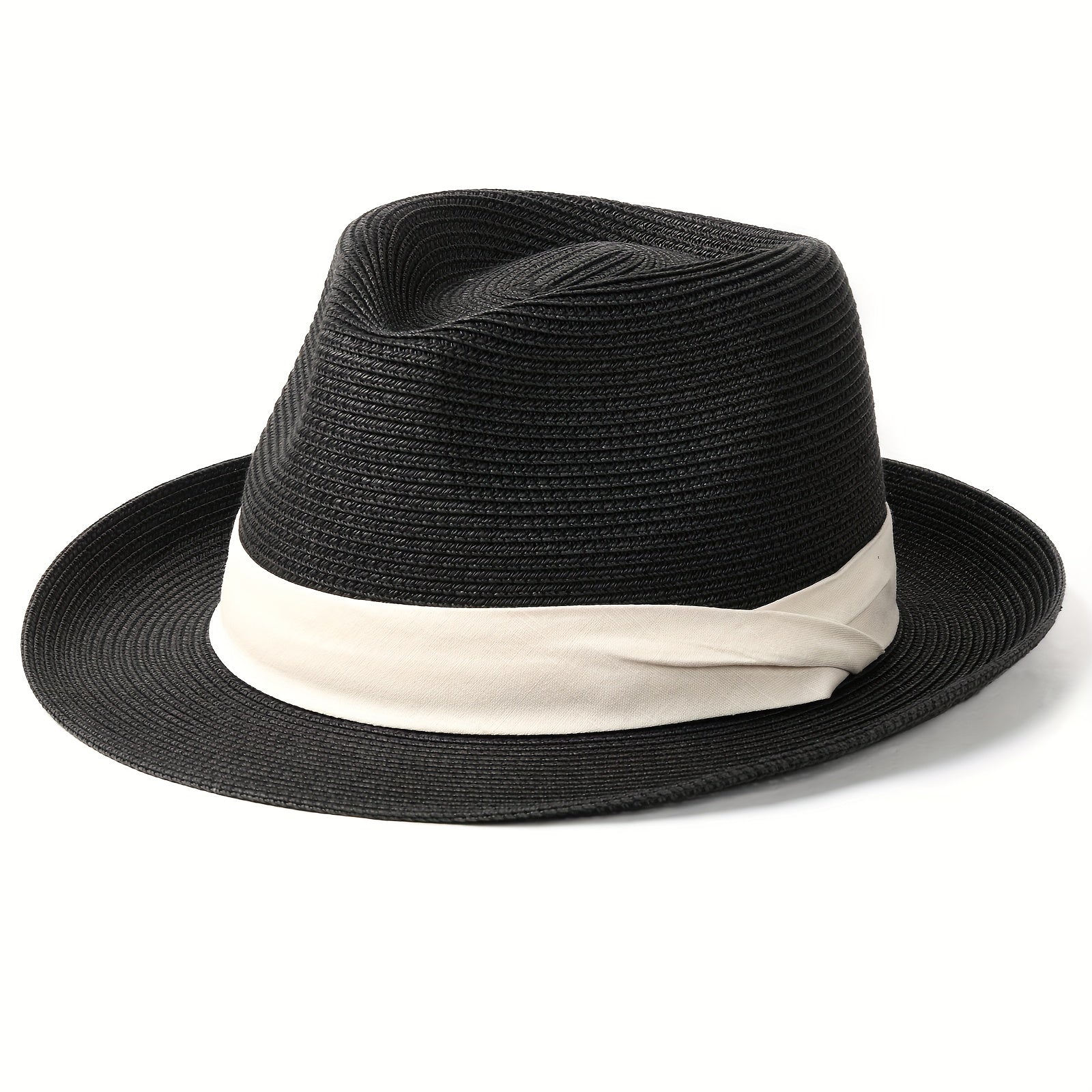 Straw Panama Hat Fedora with Wide Brim Sun Beach Hat for Men Women