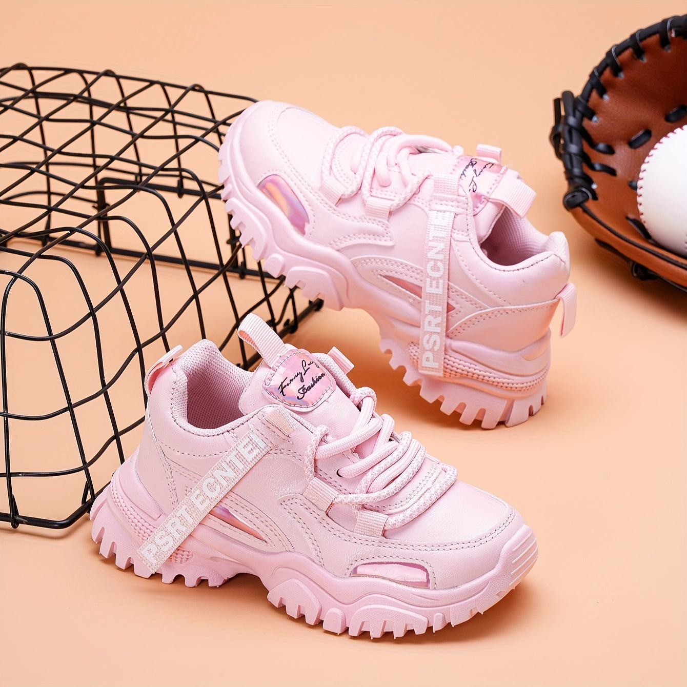 Girls and Boys Breathable Low-Top Sneakers with Streamer Design in Pink and White for All-Season Outdoor and Casual Wear