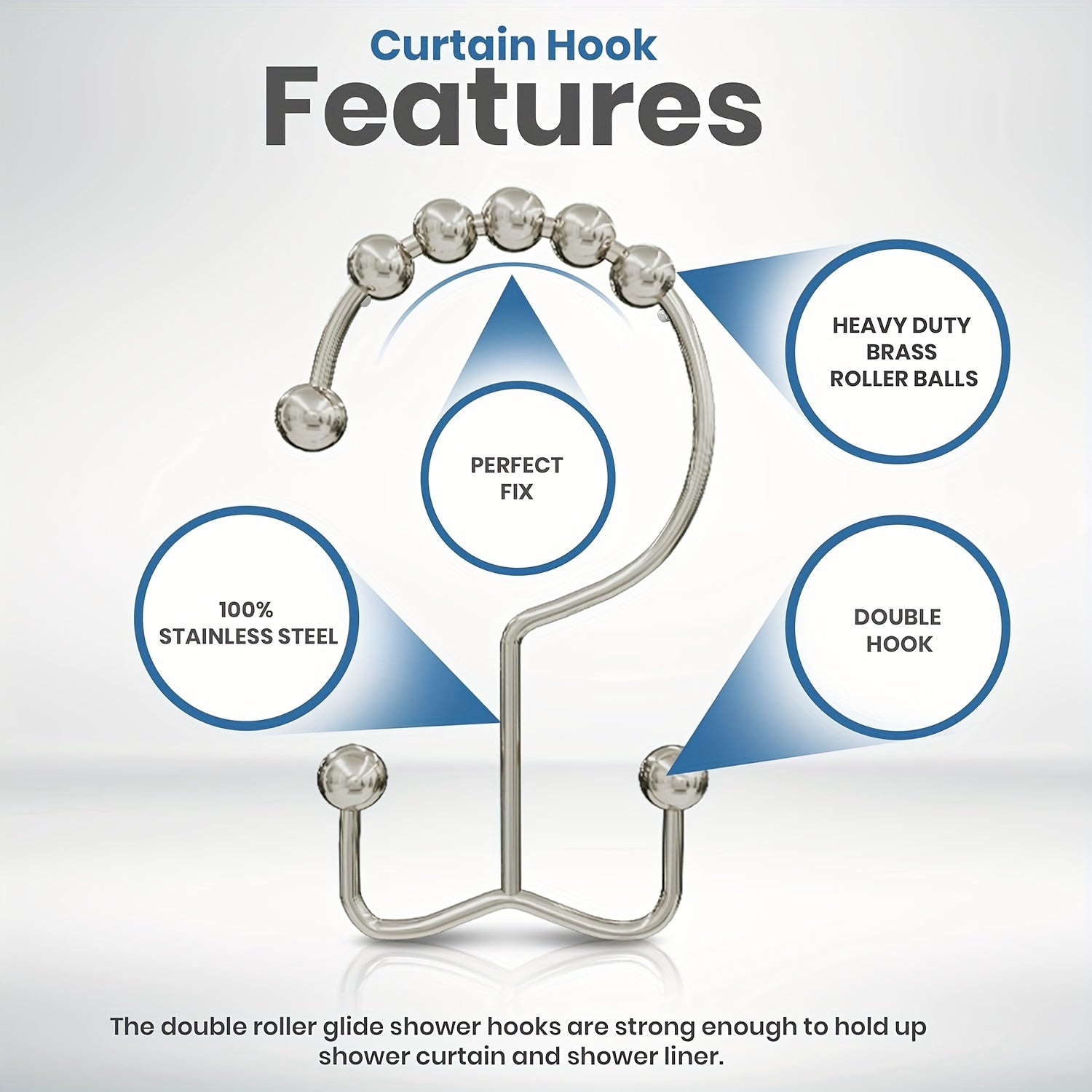 Naychali va zanglamaydigan po'latdan yasalgan ikki tomonlama dush pardasi tutqichlari - dush tutqichlari va pardalari uchun mustahkam va zanglamaydigan hammom aksessuarlari