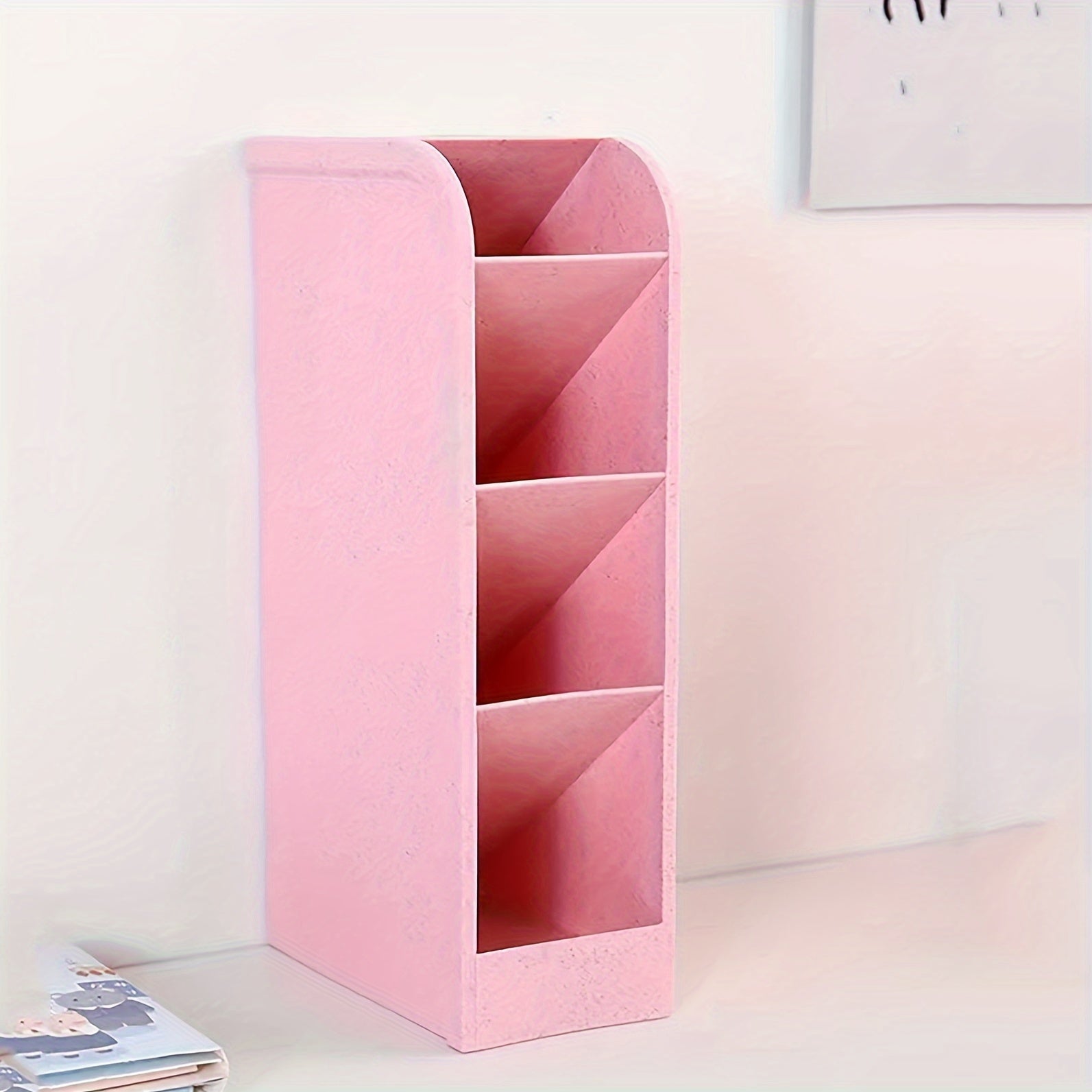 4-Compartment Vertical Desk Organizer with Slant Insert Space-Saving Plastic Storage