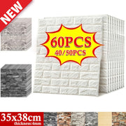 Set of 40/50/60pcs 3D Foam Brick Pattern Wallpaper Waterproof Wall Decor for Bedroom Living Room
