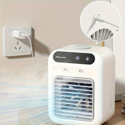 Portable Desktop Air Cooler with Rechargeable Lithium Battery, 2-Speed Wind, Mist Spray, Low Noise USB Charging