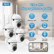 Security Camera System with 4 Cameras PTZ Night Vision Two-Way Audio Wi-Fi Smartphone Compatible