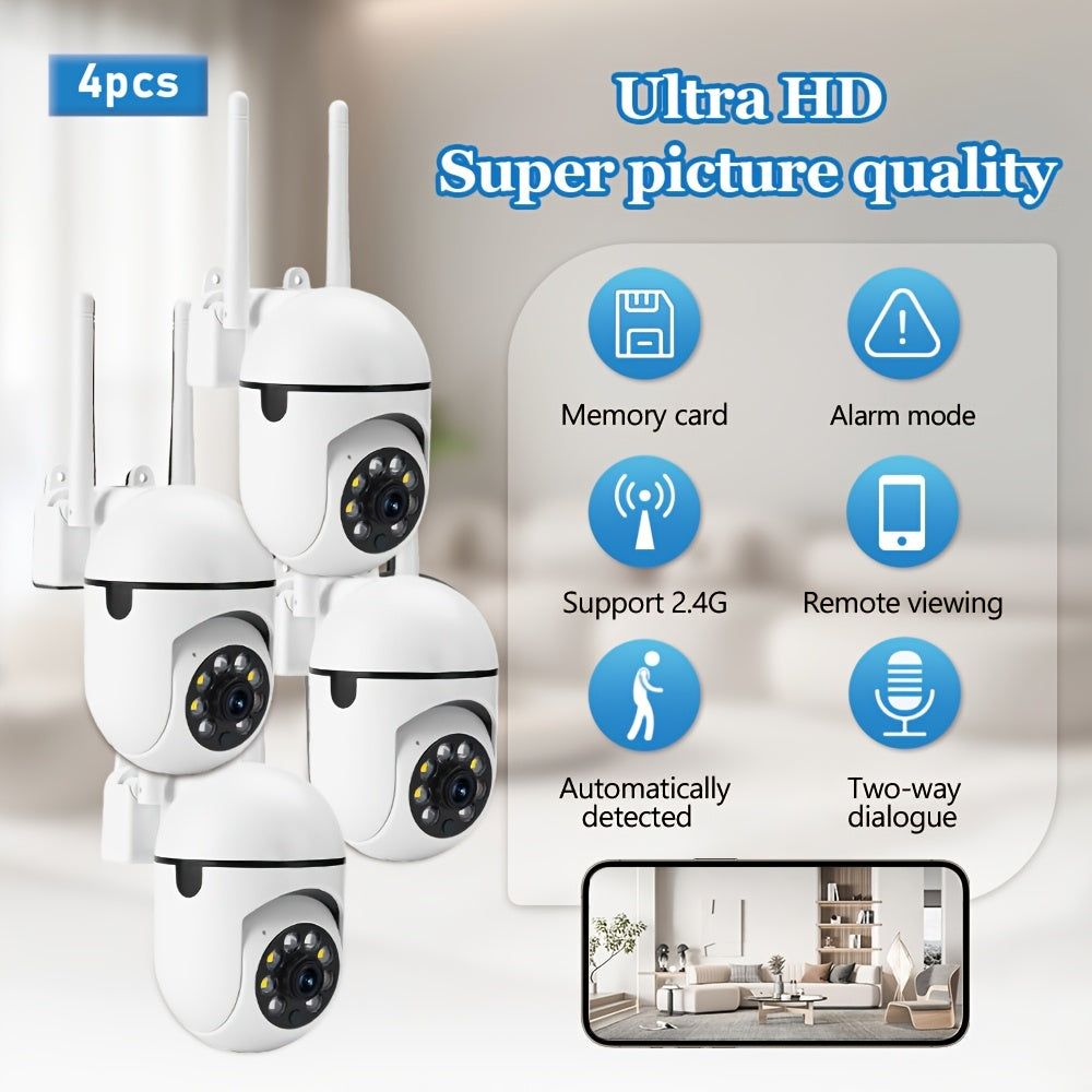 Security Camera System with 4 Cameras PTZ Night Vision Two-Way Audio Wi-Fi Smartphone Compatible