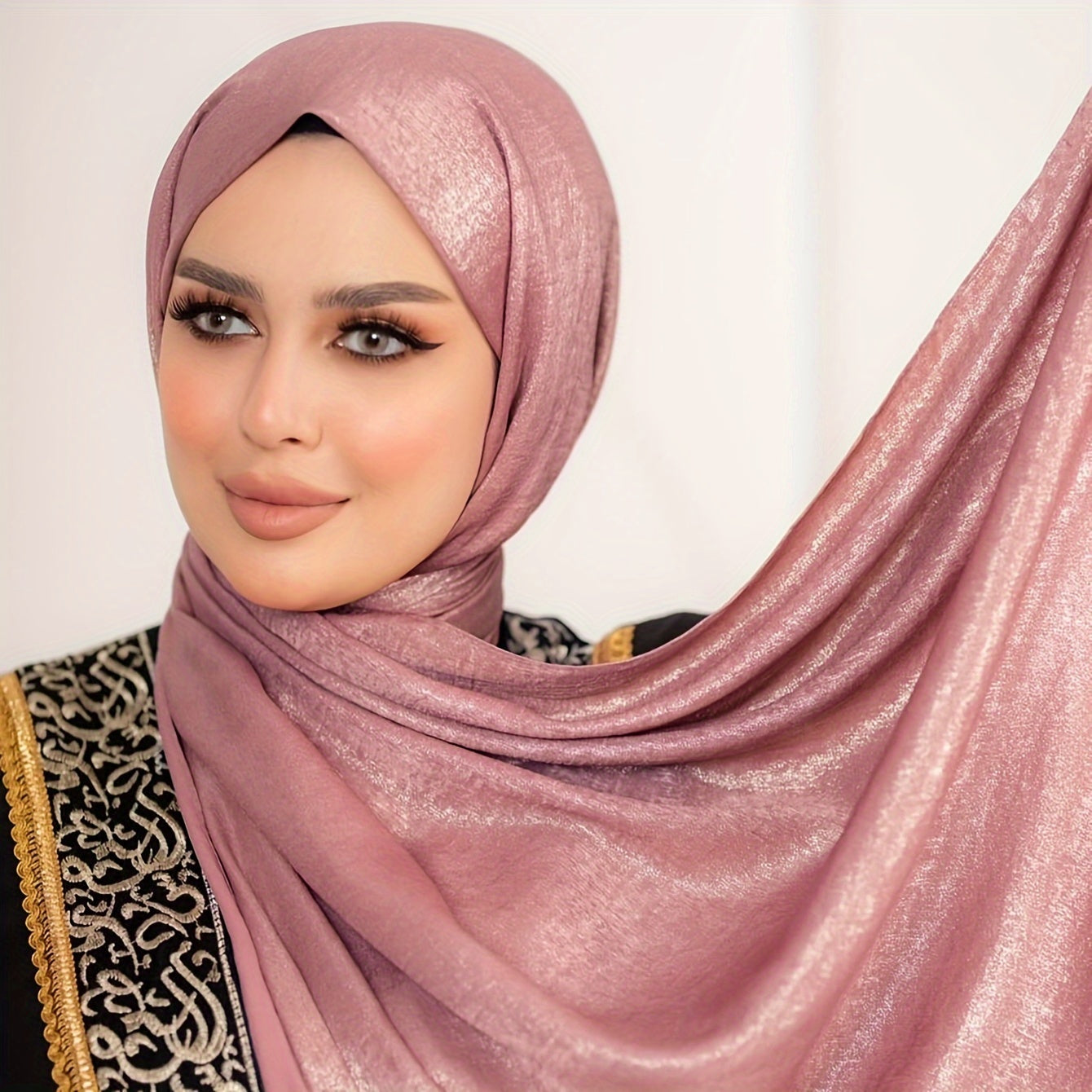 Velvet Satin Hijab for Women in Khaki Light Blue Lotus Black Breathable Woven Polyester