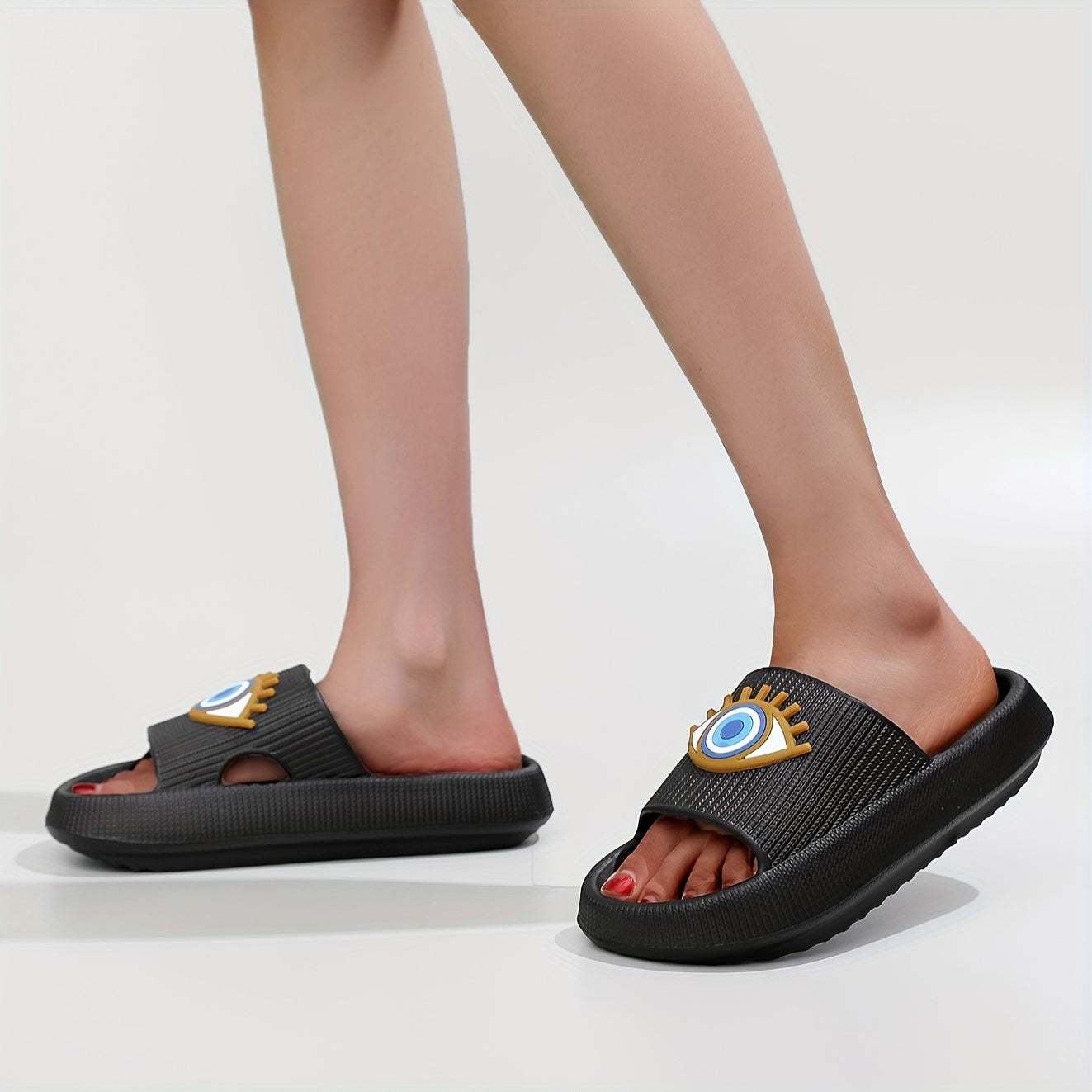 Women's Demon Eye Open Toe Slides Soft Sole Indoor Bathroom Shoes