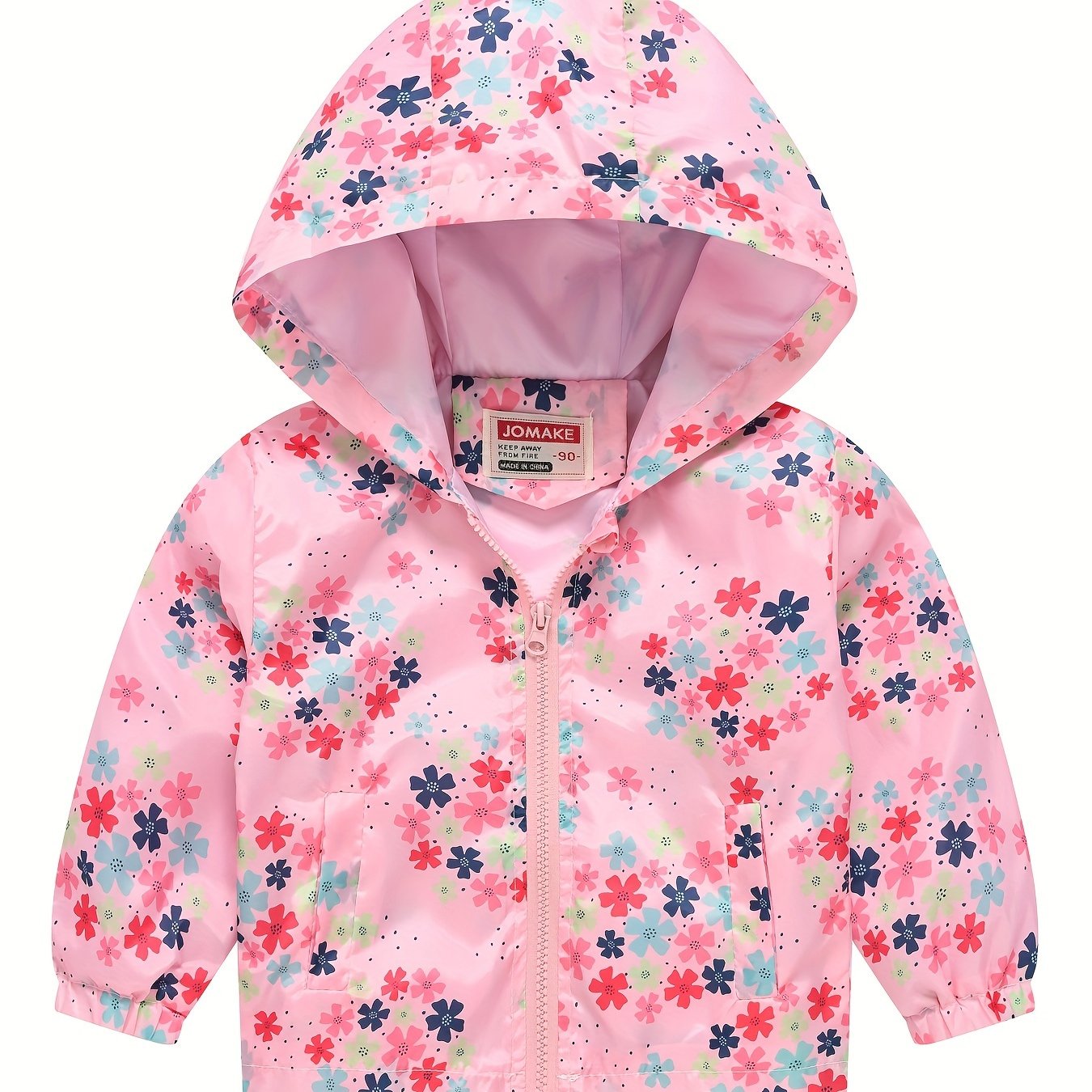 Girls' Cartoon Flower Print Hooded Zipper Jacket with Pockets for Girls 12 and Under