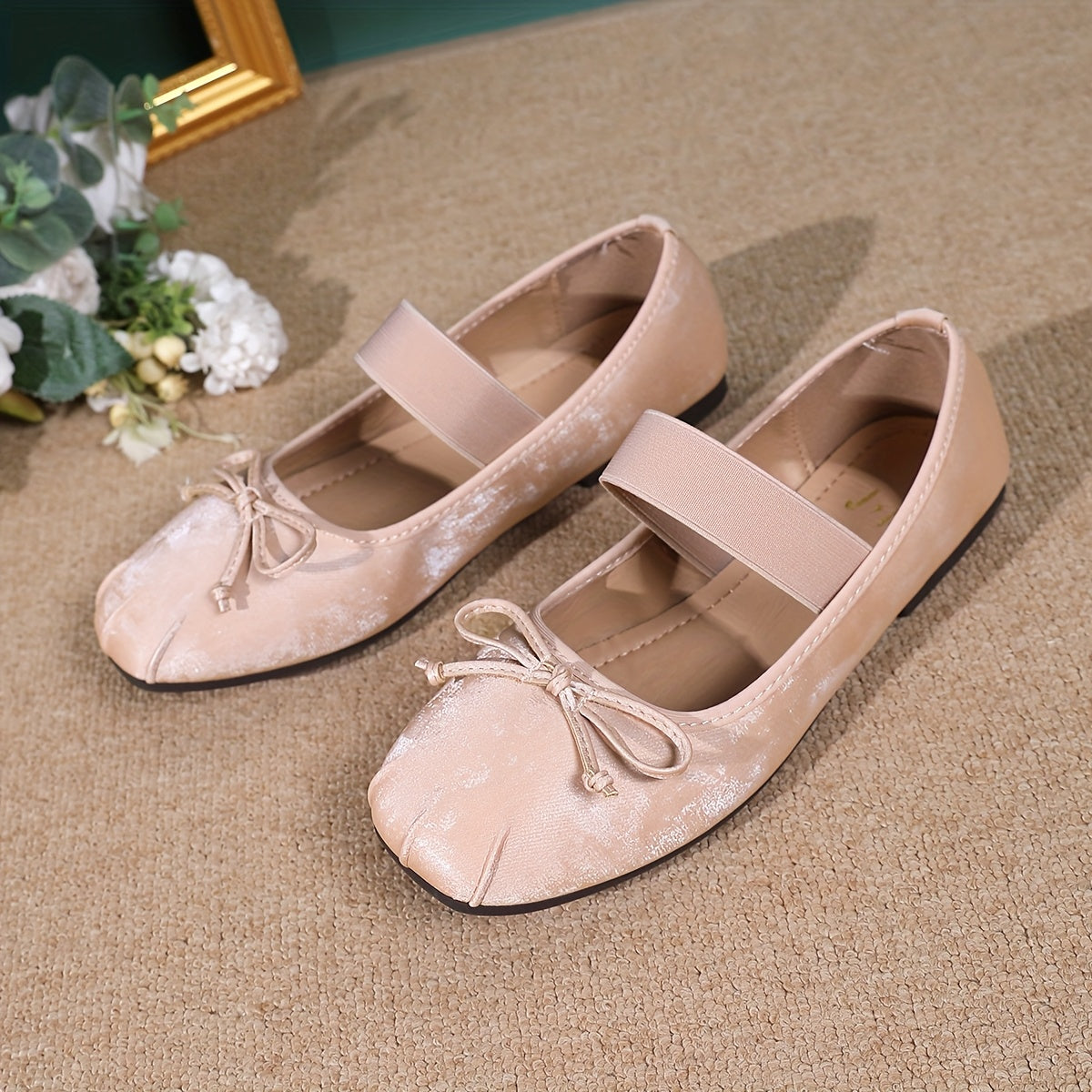 Женские балетные туфли с бантом, квадратный нос, синтетическая обивка, легкие туфли-слипоны
