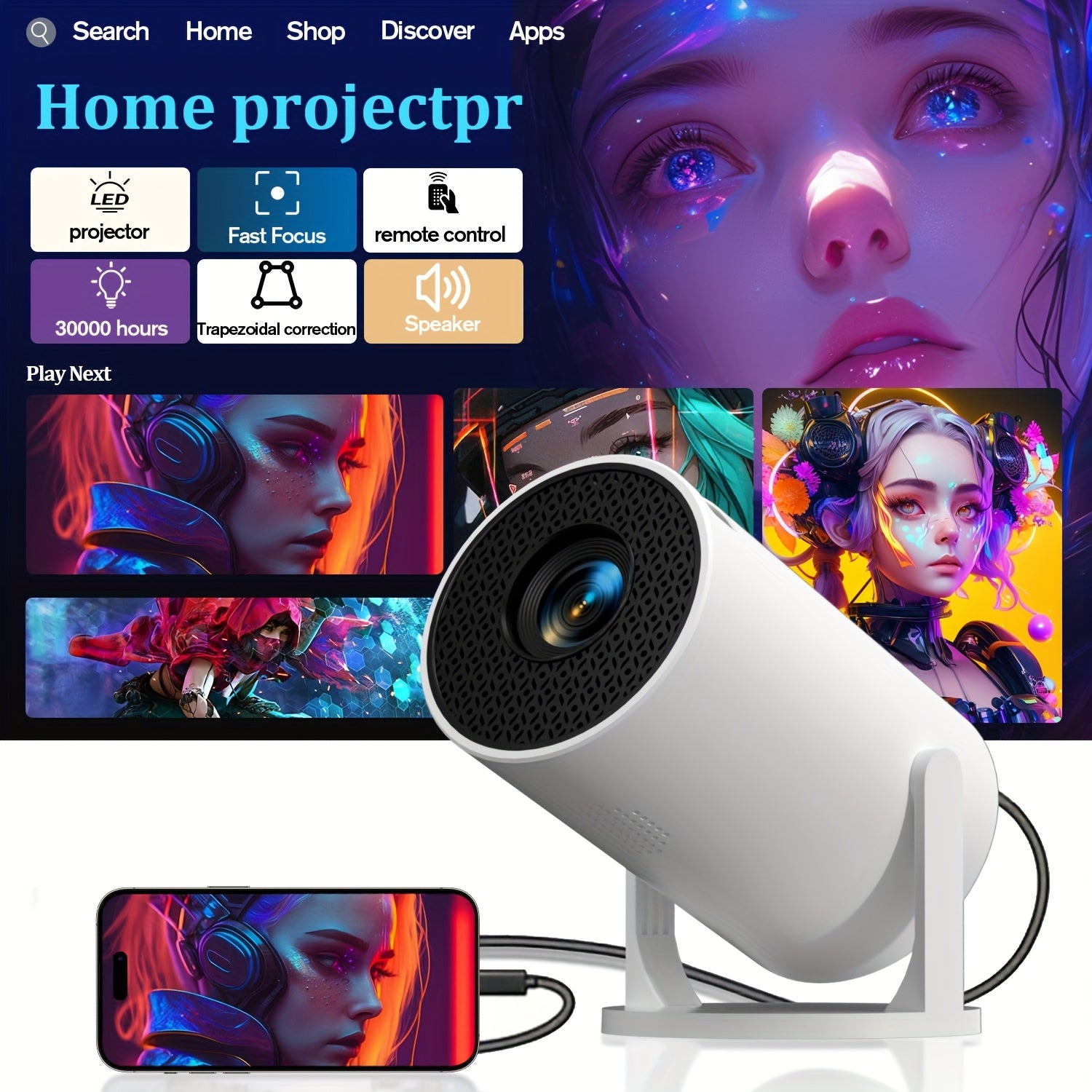 Mini Portable LED Projector for Home Theater and Gaming Compact Round Design