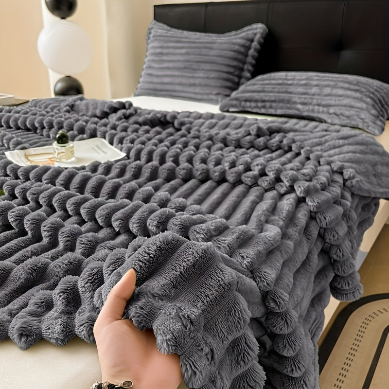 Double-Layer Champagne Throw Blanket Soft Warm Cozy for Couch Bed Travel