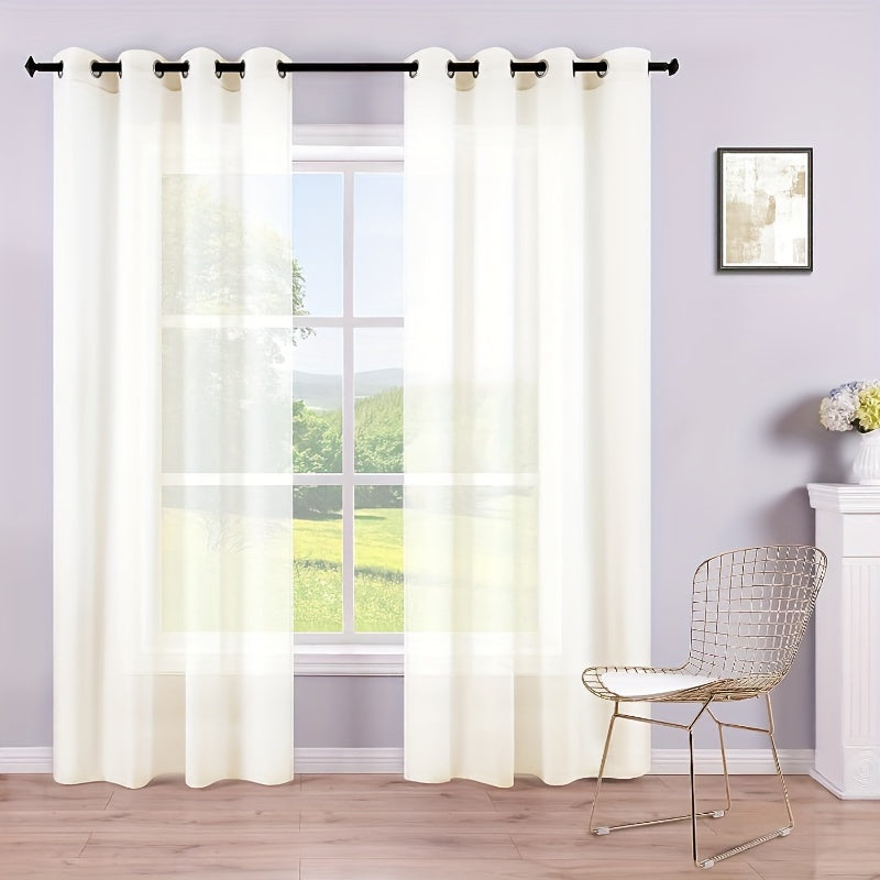 Set of 2 Sheer Grommet Top Curtains for Living Room Bedroom Kitchen