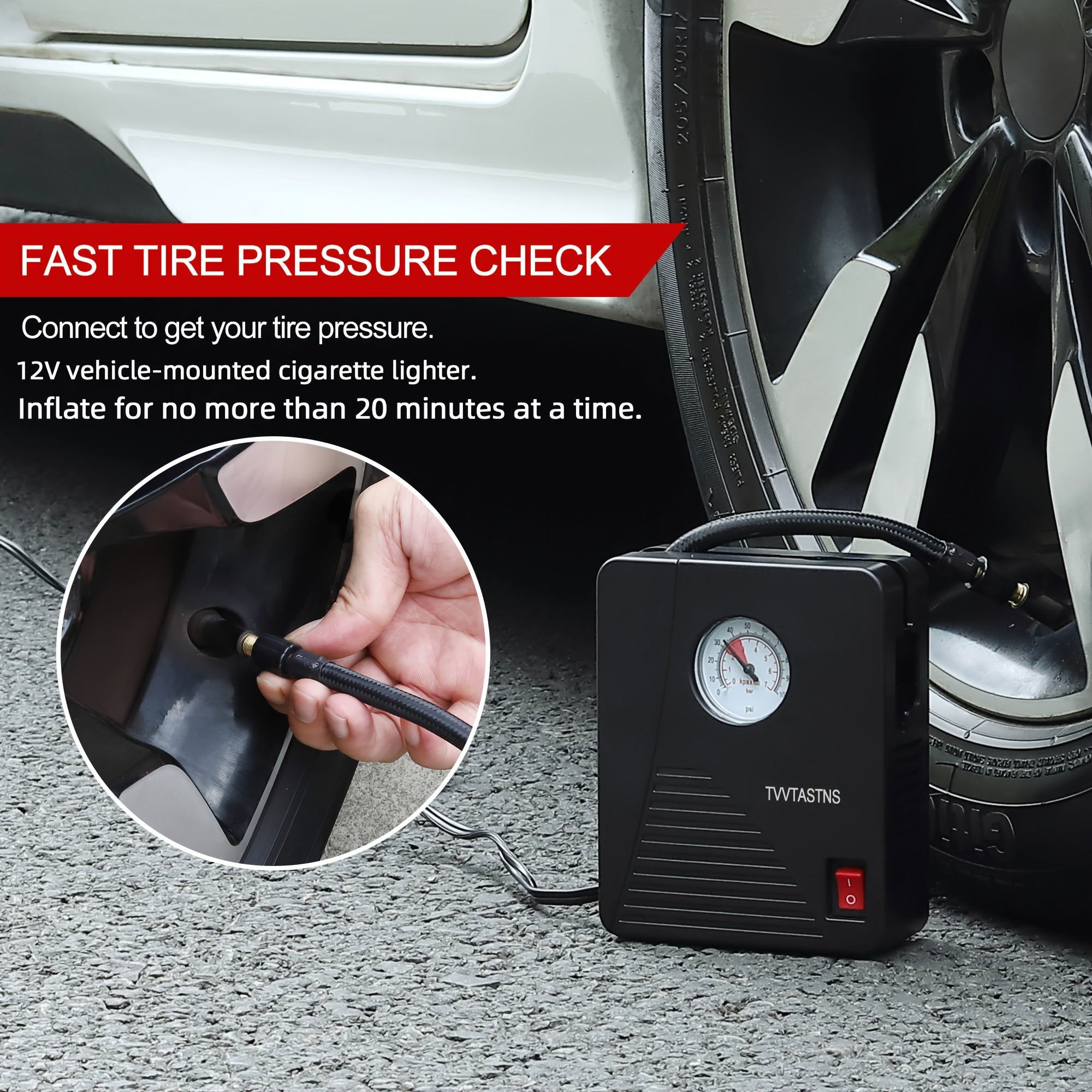 Portable Car Tire Inflator Compressor 12V DC With LED Light for Car Bikes