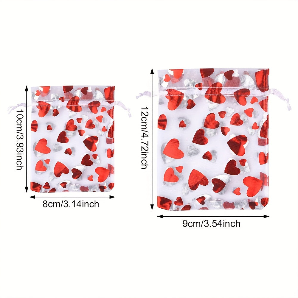 Valentine's Day Heart Peach Organza Jewelry and Cosmetic Storage Bags 50 Pack