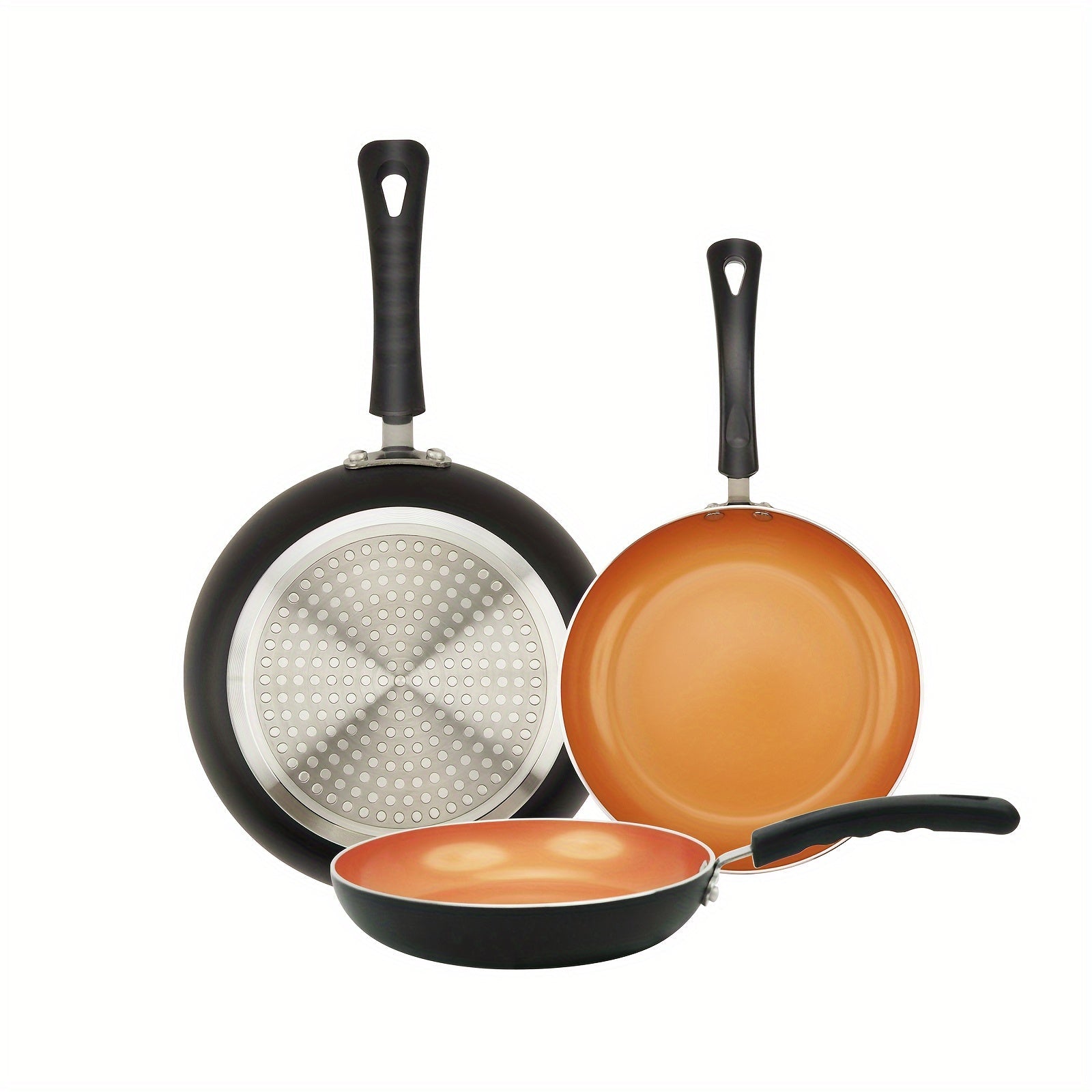 3-Piece Nonstick Frying Pan Set with Golden Ceramic Coating, Induction Compatible, 20.3cm, 24.1cm, 27.9cm