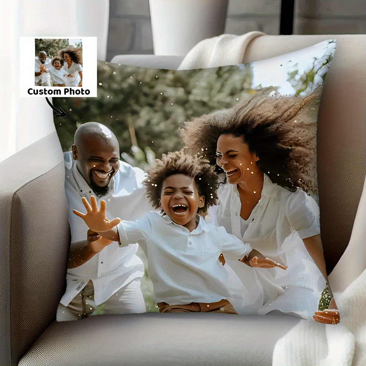 Personalized Photo Pillowcase 45.72cm Square Plush Polyester for Gifts and Home Decor