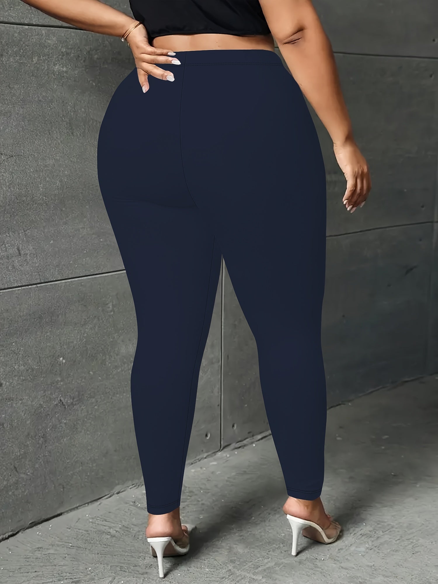 Plus Size Cropped Leggings 3-Pack High Stretch Knit Black Solid Skinny Pants