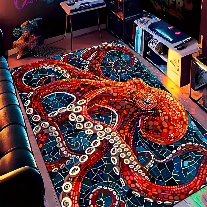 Deep Sea Octopus Art Rug Soft Microfiber Floor Mat with Foam Cushion Non-slip Entryway Decor