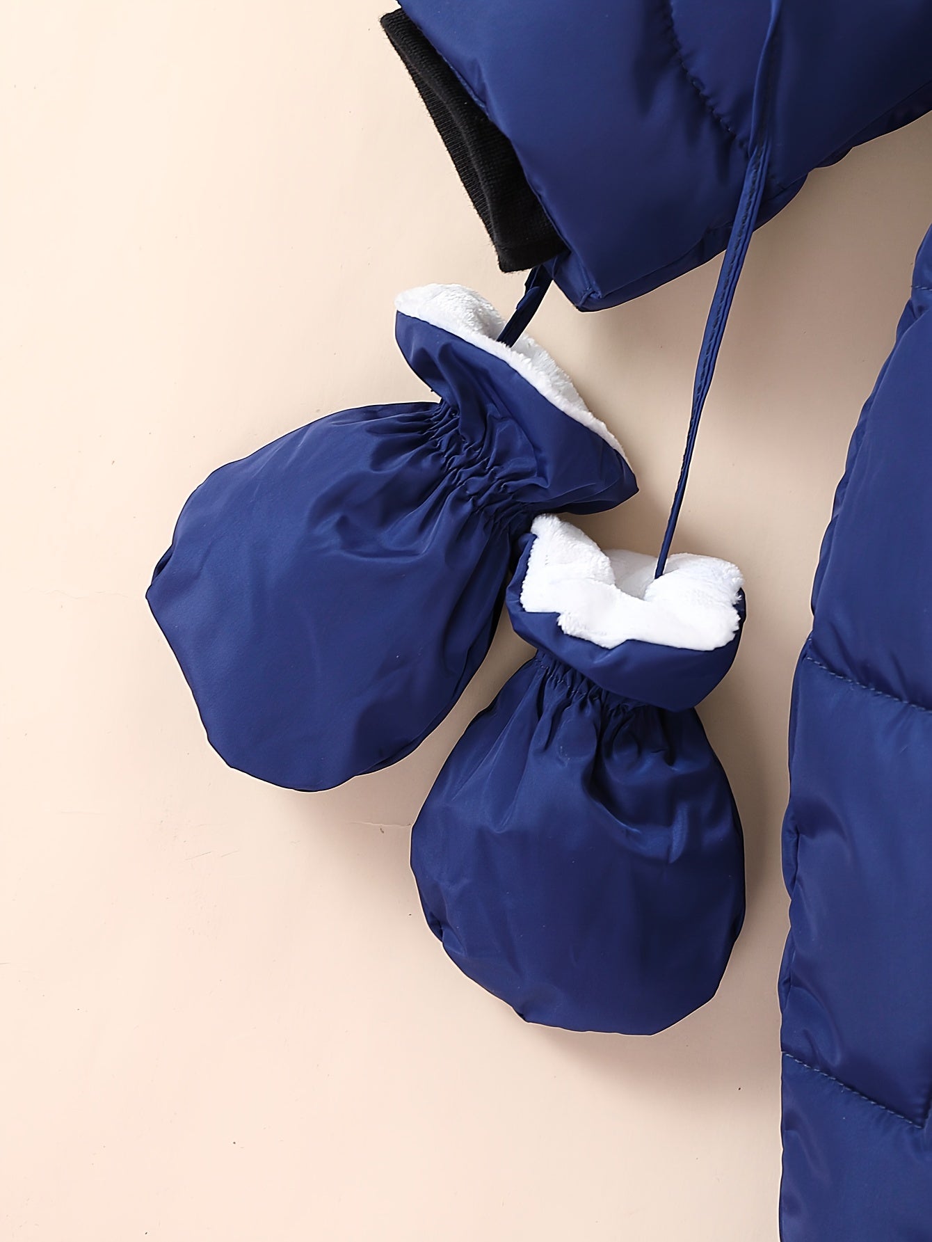 Baby Boys Winter Jumpsuit with Hood Faux Fur Trim Fleece Lining Mittens and Booties