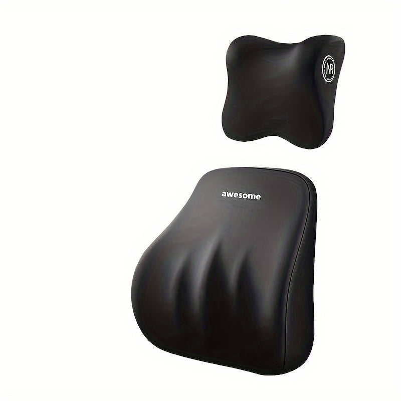 Memory Foam Car Headrest and Lumbar Support Set for Universal Fit in Car Seats