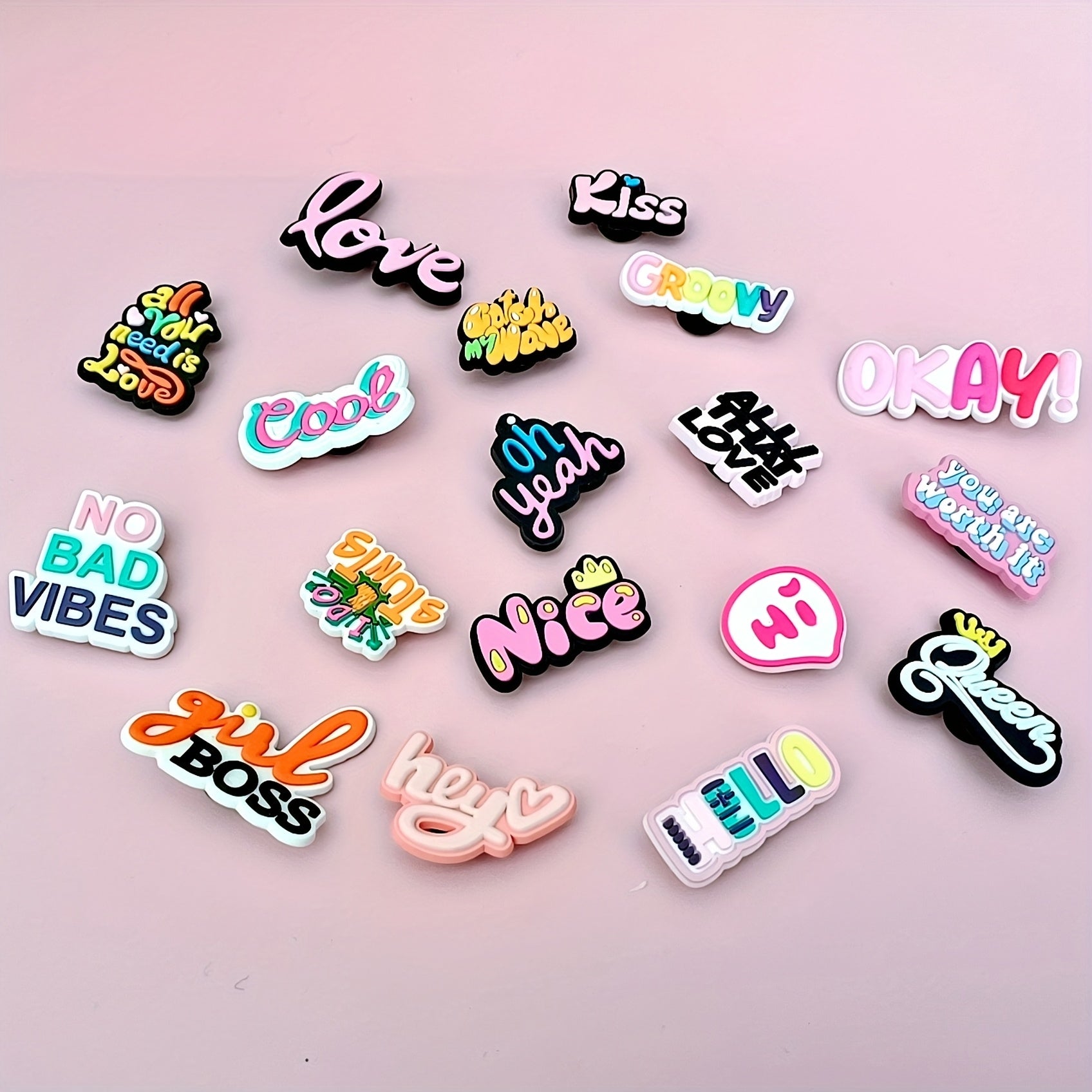 18pcs PVC Shoe Charms Set Assorted Phrases for Sneakers and Bags